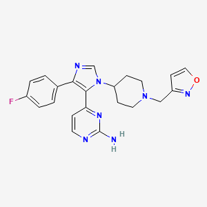 molecular formula C22H22FN7O B610045 4-{4-(4-Fluorophenyl)-1-[1-(1,2-Oxazol-3-Ylmethyl)piperidin-4-Yl]-1h-Imidazol-5-Yl}pyrimidin-2-Amine CAS No. 1293395-67-1