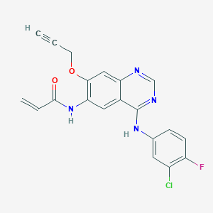 molecular formula C20H14ClFN4O2 B610053 N-(4-((3-Chloro-4-fluorophenyl)amino)-7-(prop-2-yn-1-yloxy)quinazolin-6-yl)acrylamide CAS No. 1621002-23-0