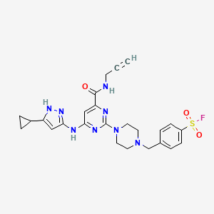 molecular formula C25H27FN8O3S B610056 4-[(4-{4-[(3-环丙基-1h-吡唑-5-基)氨基]-6-[(丙-2-炔-1-基)甲酰基]嘧啶-2-基}哌嗪-1-基)甲基]苯-1-磺酰氟 CAS No. 2088112-70-1