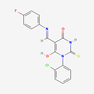 1-(2-Chlorophenyl)-5-[(4-fluorophenyl)iminomethyl]-6-hydroxy-2-sulfanylidenepyrimidin-4-one