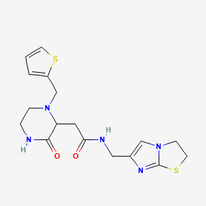 N-(2,3-dihydroimidazo[2,1-b][1,3]thiazol-6-ylmethyl)-2-[3-oxo-1-(thiophen-2-ylmethyl)piperazin-2-yl]acetamide