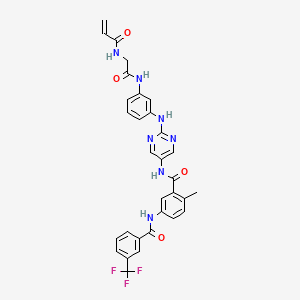 molecular formula C31H26F3N7O4 B610135 2-methyl-N-[2-({3-[2-(prop-2-enamido)acetamido]phenyl}amino)pyrimidin-5-yl]-5-[3-(trifluoromethyl)benzamido]benzamide CAS No. 1431727-04-6