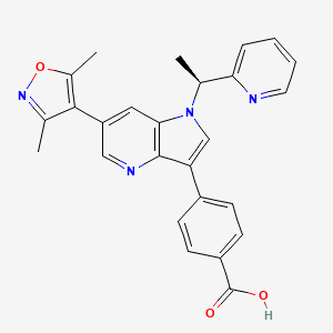 molecular formula C26H22N4O3 B610136 (S)-4-(6-(3,5-dimethylisoxazol-4-yl)-1-(1-(pyridin-2-yl)ethyl)-1H-pyrrolo[3,2-b]pyridin-3-yl)benzoic acid CAS No. 1627929-55-8