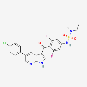 molecular formula C23H19ClF2N4O3S B610140 5-(4-chlorophenyl)-3-[4-[[ethyl(methyl)sulfamoyl]amino]-2,6-difluorobenzoyl]-1H-pyrrolo[2,3-b]pyridine CAS No. 1652573-86-8