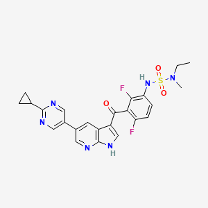 molecular formula C24H22F2N6O3S B610141 N'-(3-{[5-(2-Cyclopropylpyrimidin-5-Yl)-1h-Pyrrolo[2,3-B]pyridin-3-Yl]carbonyl}-2,4-Difluorophenyl)-N-Ethyl-N-Methylsulfuric Diamide CAS No. 1393465-84-3