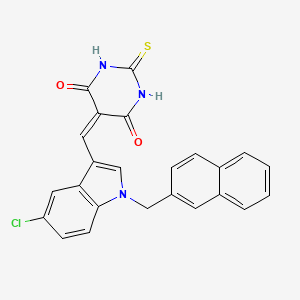 molecular formula C24H16ClN3O2S B610148 5-((5-Chloro-1-(naphthalen-2-ylmethyl)-1H-indol-3-yl)methylene)-2-thioxodihydropyrimidine-4,6(1H,5H)-dione CAS No. 1633660-76-0