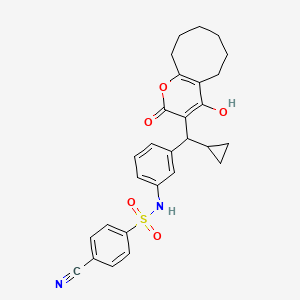 molecular formula C28H28N2O5S B610149 4-Cyano-N-(3-(cyclopropyl(5,6,7,8,9,10-hexahydro-4-hydroxy-2-oxo-2H-cycloocta(b)pyran-3-yl)methyl)phenyl)benzenesulfonamide CAS No. 166335-18-8