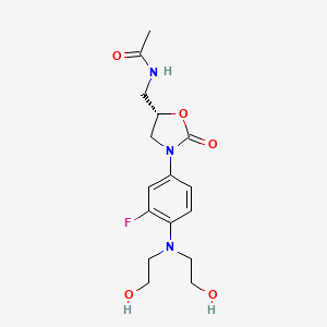 molecular formula C16H22FN3O5 B610152 Acetamide, N-(((5S)-3-(4-(bis(2-hydroxyethyl)amino)-3-fluorophenyl)-2-oxo-5-oxazolidinyl)methyl)- CAS No. 1275578-04-5