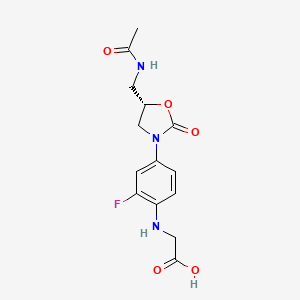 molecular formula C14H16FN3O5 B610154 Glycine, N-(4-((5S)-5-((acetylamino)methyl)-2-oxo-3-oxazolidinyl)-2-fluorophenyl)- CAS No. 1275578-03-4