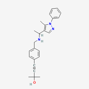 molecular formula C24H27N3O B6103619 2-methyl-4-[4-({[1-(5-methyl-1-phenyl-1H-pyrazol-4-yl)ethyl]amino}methyl)phenyl]-3-butyn-2-ol 