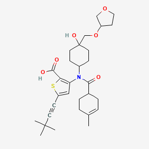 5-(3,3-Dimethylbut-1-ynyl)-3-[[4-hydroxy-4-(oxolan-3-yloxymethyl)cyclohexyl]-(4-methylcyclohex-3-ene-1-carbonyl)amino]thiophene-2-carboxylic acid