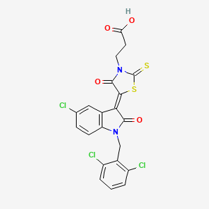 molecular formula C21H13Cl3N2O4S2 B610425 3-{(5z)-5-[5-氯-1-(2,6-二氯苄基)-2-氧代-1,2-二氢-3h-吲哚-3-亚lidene]-4-氧代-2-硫代-1,3-噻唑烷-3-基}丙酸 CAS No. 1355339-06-8