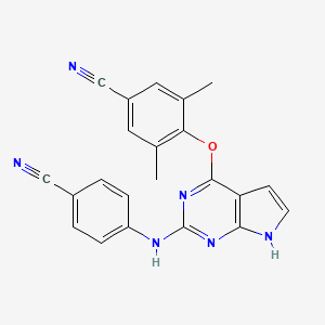 molecular formula C22H16N6O B610428 4-((2-((4-氰基苯基)氨基)-7h-吡咯并[2,3-d]嘧啶-4-基)氧基)-3,5-二甲基苯甲腈 CAS No. 914496-19-8