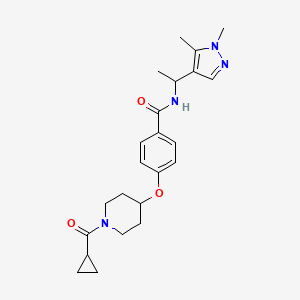 molecular formula C23H30N4O3 B6104466 4-{[1-(cyclopropylcarbonyl)-4-piperidinyl]oxy}-N-[1-(1,5-dimethyl-1H-pyrazol-4-yl)ethyl]benzamide 