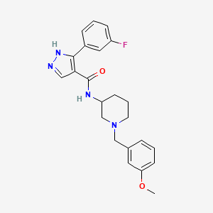 molecular formula C23H25FN4O2 B6104811 5-(3-fluorophenyl)-N-[1-[(3-methoxyphenyl)methyl]piperidin-3-yl]-1H-pyrazole-4-carboxamide 