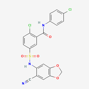 molecular formula C21H13Cl2N3O5S B6104849 2-CHLORO-N-(4-CHLOROPHENYL)-5-[(6-CYANO-2H-13-BENZODIOXOL-5-YL)SULFAMOYL]BENZAMIDE 