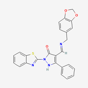 molecular formula C25H18N4O3S B6104857 4-{[(1,3-benzodioxol-5-ylmethyl)amino]methylene}-2-(1,3-benzothiazol-2-yl)-5-phenyl-2,4-dihydro-3H-pyrazol-3-one 