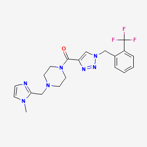 molecular formula C20H22F3N7O B6104892 [4-[(1-methylimidazol-2-yl)methyl]piperazin-1-yl]-[1-[[2-(trifluoromethyl)phenyl]methyl]triazol-4-yl]methanone 