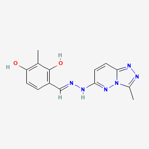 molecular formula C14H14N6O2 B6104961 2-methyl-4-[(E)-[(3-methyl-[1,2,4]triazolo[4,3-b]pyridazin-6-yl)hydrazinylidene]methyl]benzene-1,3-diol 