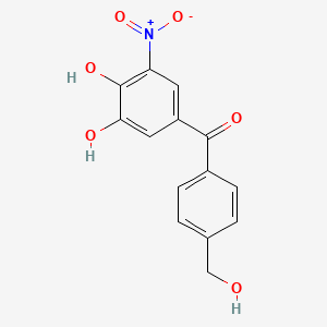 molecular formula C14H11NO6 B610517 Methanone, (3,4-dihydroxy-5-nitrophenyl)(4-(hydroxymethyl)phenyl)- CAS No. 254912-15-7