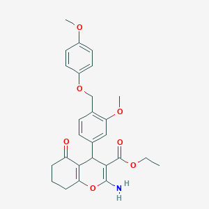 molecular formula C27H29NO7 B6105284 ethyl 2-amino-4-{3-methoxy-4-[(4-methoxyphenoxy)methyl]phenyl}-5-oxo-5,6,7,8-tetrahydro-4H-chromene-3-carboxylate 