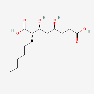 molecular formula C14H26O6 B610534 Octanedioic acid, 2-hexyl-3,5-dihydroxy-, (2S,3R,5S)- CAS No. 186423-00-7