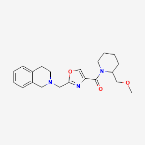 molecular formula C21H27N3O3 B6105409 2-[(4-{[2-(methoxymethyl)-1-piperidinyl]carbonyl}-1,3-oxazol-2-yl)methyl]-1,2,3,4-tetrahydroisoquinoline 