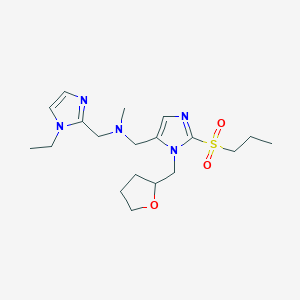 molecular formula C19H31N5O3S B6105477 1-(1-ethyl-1H-imidazol-2-yl)-N-methyl-N-{[2-(propylsulfonyl)-1-(tetrahydro-2-furanylmethyl)-1H-imidazol-5-yl]methyl}methanamine 