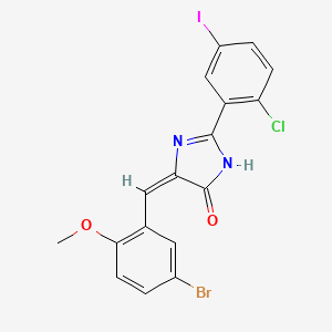 molecular formula C17H11BrClIN2O2 B6105486 (4E)-4-[(5-BROMO-2-METHOXYPHENYL)METHYLIDENE]-2-(2-CHLORO-5-IODOPHENYL)-4,5-DIHYDRO-1H-IMIDAZOL-5-ONE 