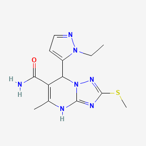 molecular formula C13H17N7OS B6105594 7-(1-ethyl-1H-pyrazol-5-yl)-5-methyl-2-(methylthio)-4,7-dihydro[1,2,4]triazolo[1,5-a]pyrimidine-6-carboxamide 