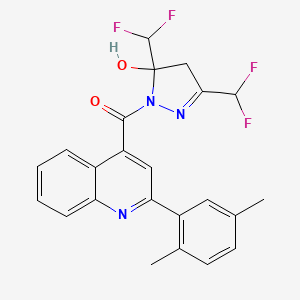 molecular formula C23H19F4N3O2 B6105643 [3,5-bis(difluoromethyl)-5-hydroxy-4,5-dihydro-1H-pyrazol-1-yl][2-(2,5-dimethylphenyl)quinolin-4-yl]methanone 