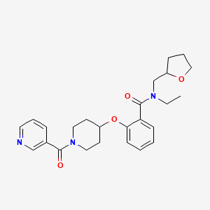 molecular formula C25H31N3O4 B6105774 N-ethyl-2-{[1-(3-pyridinylcarbonyl)-4-piperidinyl]oxy}-N-(tetrahydro-2-furanylmethyl)benzamide 