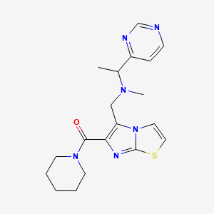 molecular formula C19H24N6OS B6105940 N-methyl-N-{[6-(1-piperidinylcarbonyl)imidazo[2,1-b][1,3]thiazol-5-yl]methyl}-1-(4-pyrimidinyl)ethanamine 