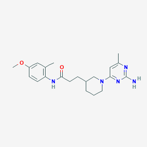 molecular formula C21H29N5O2 B6105973 3-[1-(2-amino-6-methyl-4-pyrimidinyl)-3-piperidinyl]-N-(4-methoxy-2-methylphenyl)propanamide 