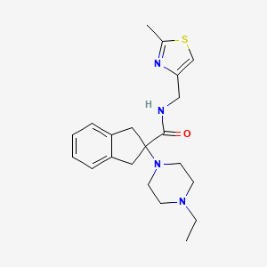 molecular formula C21H28N4OS B6106010 2-(4-ethyl-1-piperazinyl)-N-[(2-methyl-1,3-thiazol-4-yl)methyl]-2-indanecarboxamide 