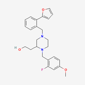 molecular formula C25H29FN2O3 B6106052 2-[1-[(2-Fluoro-4-methoxyphenyl)methyl]-4-[[2-(furan-2-yl)phenyl]methyl]piperazin-2-yl]ethanol 