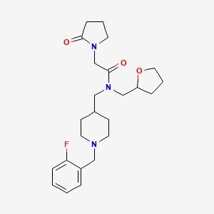 molecular formula C24H34FN3O3 B6106058 N-{[1-(2-fluorobenzyl)-4-piperidinyl]methyl}-2-(2-oxo-1-pyrrolidinyl)-N-(tetrahydro-2-furanylmethyl)acetamide 