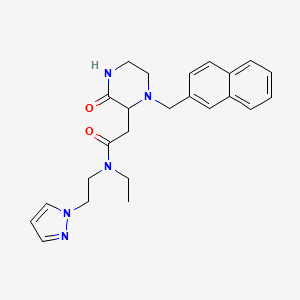 molecular formula C24H29N5O2 B6106139 N-ethyl-2-[1-(naphthalen-2-ylmethyl)-3-oxopiperazin-2-yl]-N-(2-pyrazol-1-ylethyl)acetamide 