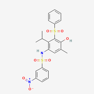 molecular formula C22H22N2O7S2 B6106191 N-[4-hydroxy-2-isopropyl-5-methyl-3-(phenylsulfonyl)phenyl]-3-nitrobenzenesulfonamide 