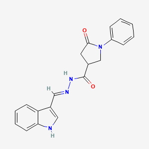 molecular formula C20H18N4O2 B6106231 N'-(1H-indol-3-ylmethylene)-5-oxo-1-phenyl-3-pyrrolidinecarbohydrazide 