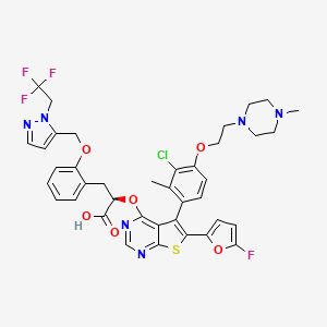 B610636 (2~{r})-2-[5-[3-Chloranyl-2-Methyl-4-[2-(4-Methylpiperazin-1-Yl)ethoxy]phenyl]-6-(5-Fluoranylfuran-2-Yl)thieno[2,3-D]pyrimidin-4-Yl]oxy-3-[2-[[2-[2,2,2-Tris(Fluoranyl)ethyl]pyrazol-3-Yl]methoxy]phenyl]propanoic Acid CAS No. 1799633-27-4