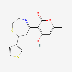 molecular formula C15H15NO3S2 B6106478 4-hydroxy-6-methyl-3-[7-(3-thienyl)-2,3,6,7-tetrahydro-1,4-thiazepin-5-yl]-2H-pyran-2-one 