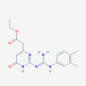 molecular formula C17H21N5O3 B6106496 ETHYL 2-{2-[N'-(3,4-DIMETHYLPHENYL)CARBAMIMIDAMIDO]-6-HYDROXYPYRIMIDIN-4-YL}ACETATE 