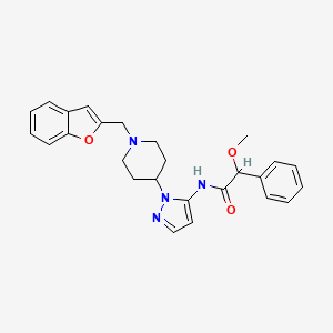 molecular formula C26H28N4O3 B6106558 N-{1-[1-(1-benzofuran-2-ylmethyl)-4-piperidinyl]-1H-pyrazol-5-yl}-2-methoxy-2-phenylacetamide 