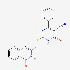 molecular formula C20H13N5O2S B6106606 6-OXO-2-{[(4-OXO-3,4-DIHYDRO-2-QUINAZOLINYL)METHYL]SULFANYL}-4-PHENYL-1,6-DIHYDRO-5-PYRIMIDINECARBONITRILE 