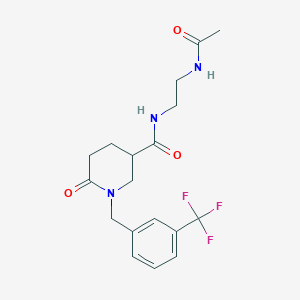 molecular formula C18H22F3N3O3 B6106642 N-[2-(acetylamino)ethyl]-6-oxo-1-[3-(trifluoromethyl)benzyl]-3-piperidinecarboxamide 