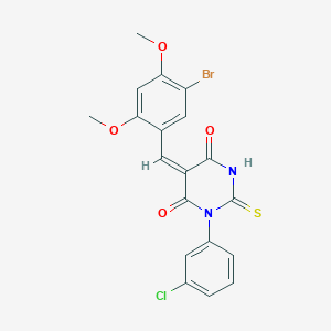 (5E)-5-[(5-bromo-2,4-dimethoxyphenyl)methylidene]-1-(3-chlorophenyl)-2-sulfanylidene-1,3-diazinane-4,6-dione