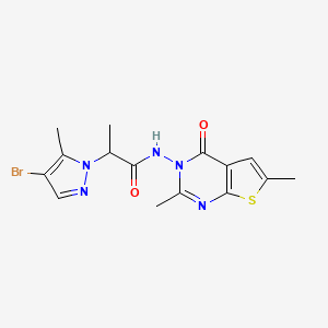 molecular formula C15H16BrN5O2S B6106663 2-(4-bromo-5-methyl-1H-pyrazol-1-yl)-N-(2,6-dimethyl-4-oxothieno[2,3-d]pyrimidin-3(4H)-yl)propanamide 