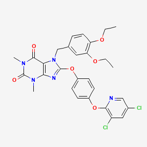 8-{4-[(3,5-DICHLORO-2-PYRIDYL)OXY]PHENOXY}-7-(3,4-DIETHOXYBENZYL)-1,3-DIMETHYL-3,7-DIHYDRO-1H-PURINE-2,6-DIONE