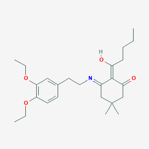 molecular formula C25H37NO4 B6106672 3-[(3,4-DIETHOXYPHENETHYL)AMINO]-5,5-DIMETHYL-2-PENTANOYL-2-CYCLOHEXEN-1-ONE 